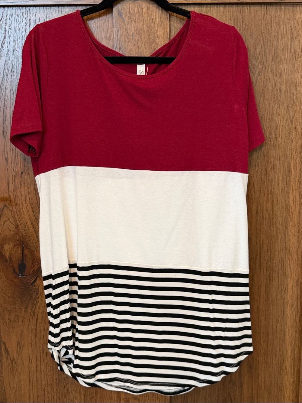 Zenana Outfitters Red White Black Striped Short Sleeve Top